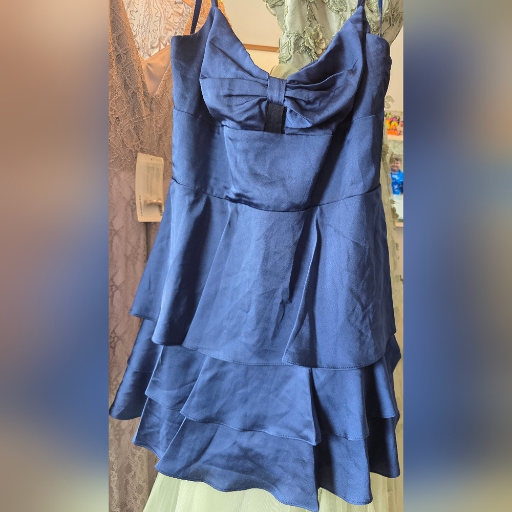 B Darlin Tiered Navy Dress With Bow Nwt 15/16 Feminine Prom Y2K 90s Formal - Picture 5 of 8
